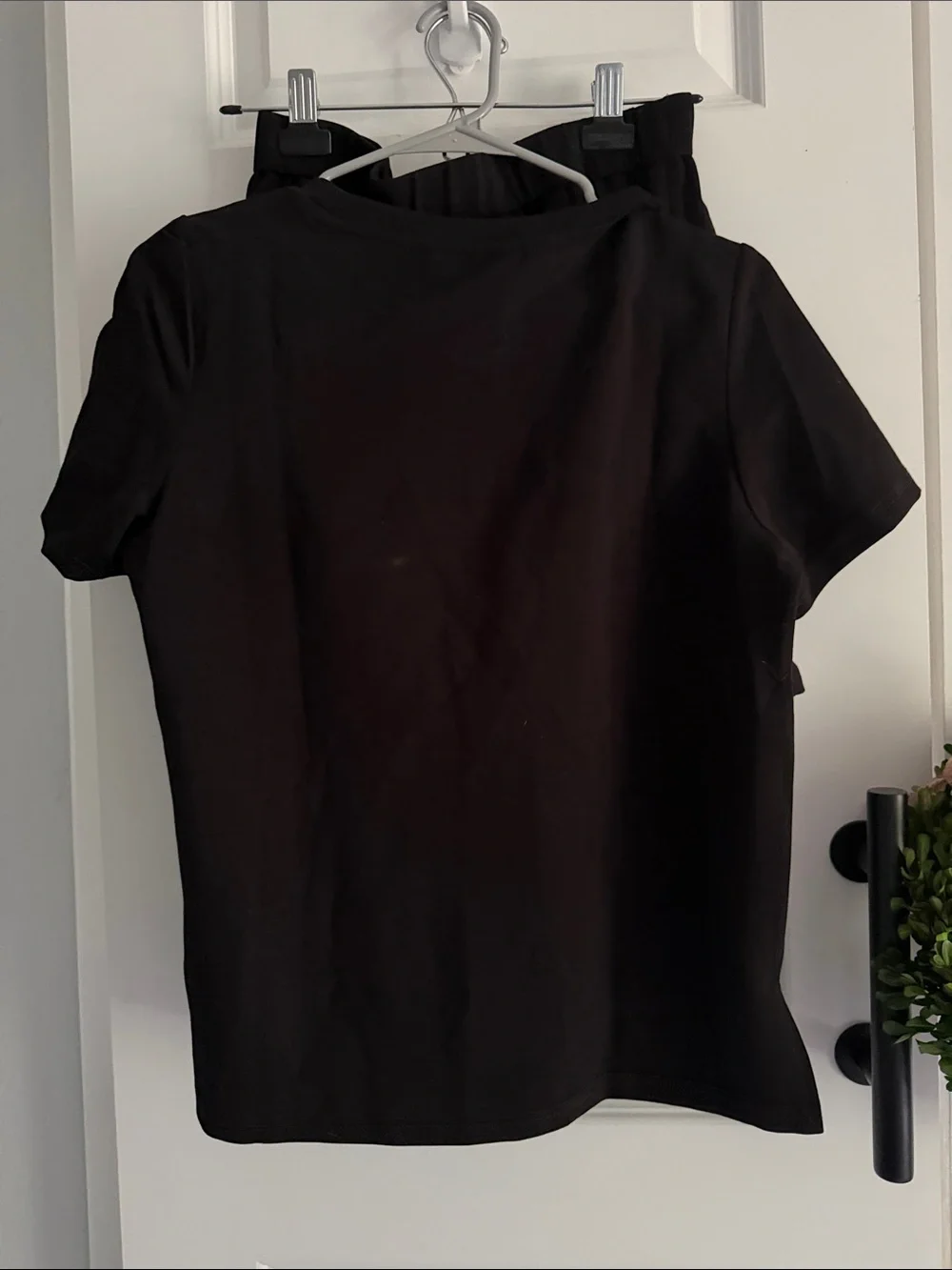 Athleisure black with white piping top and skort set